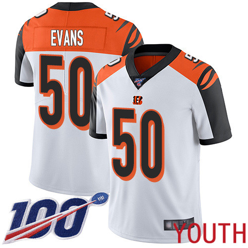 Cincinnati Bengals Limited White Youth Jordan Evans Road Jersey NFL Footballl #50 100th Season Vapor Untouchable->youth nfl jersey->Youth Jersey